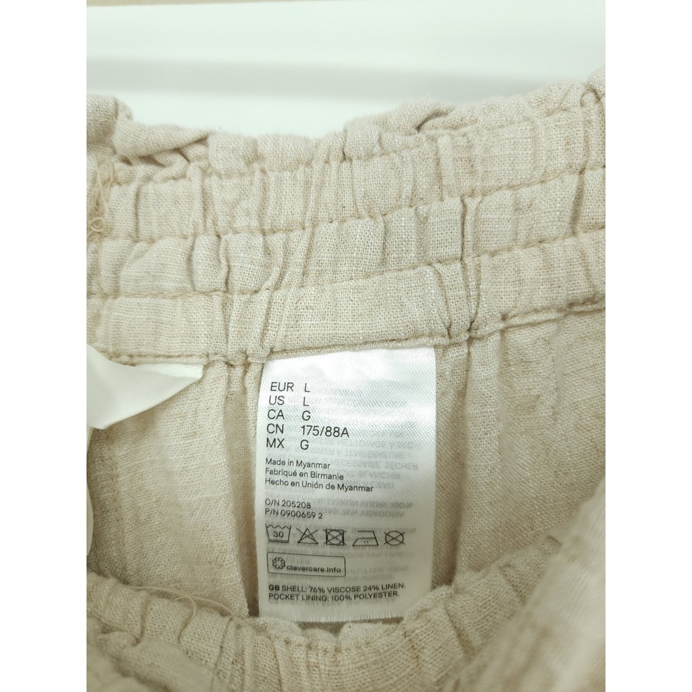 H&M Linen Blend Shorts Womens L Beige Paperbag PullOn Coastal Quiet Luxury - Picture 6 of 7